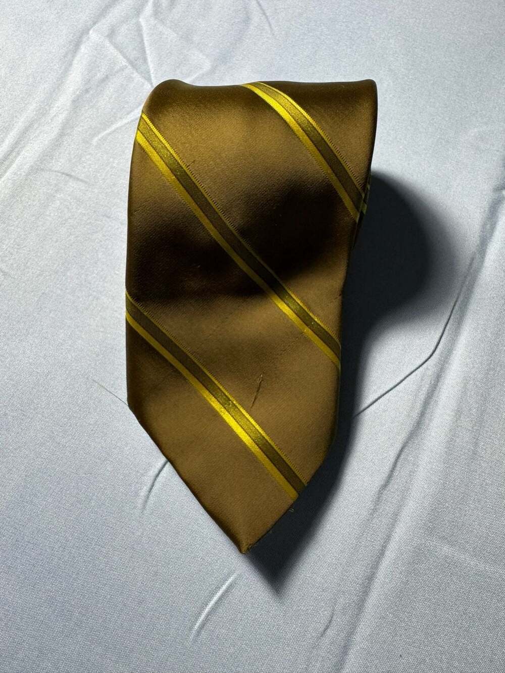 Wembley Wemlon Vintage Olive Brown and Yellow Striped Polyester Neck Tie